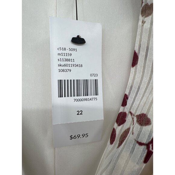 Lane Bryant Womens Size 22 Floral popover Blouse  Tie Neck Long Sleeve new $69 - Picture 3 of 8